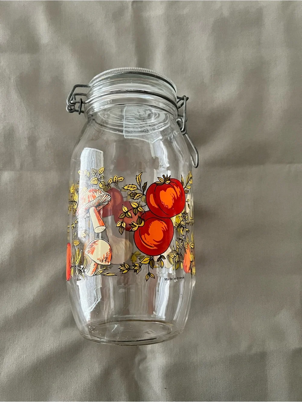 Vintage ARC France 2L Canister Jar with Lid - Mushrooms & Tomatoes